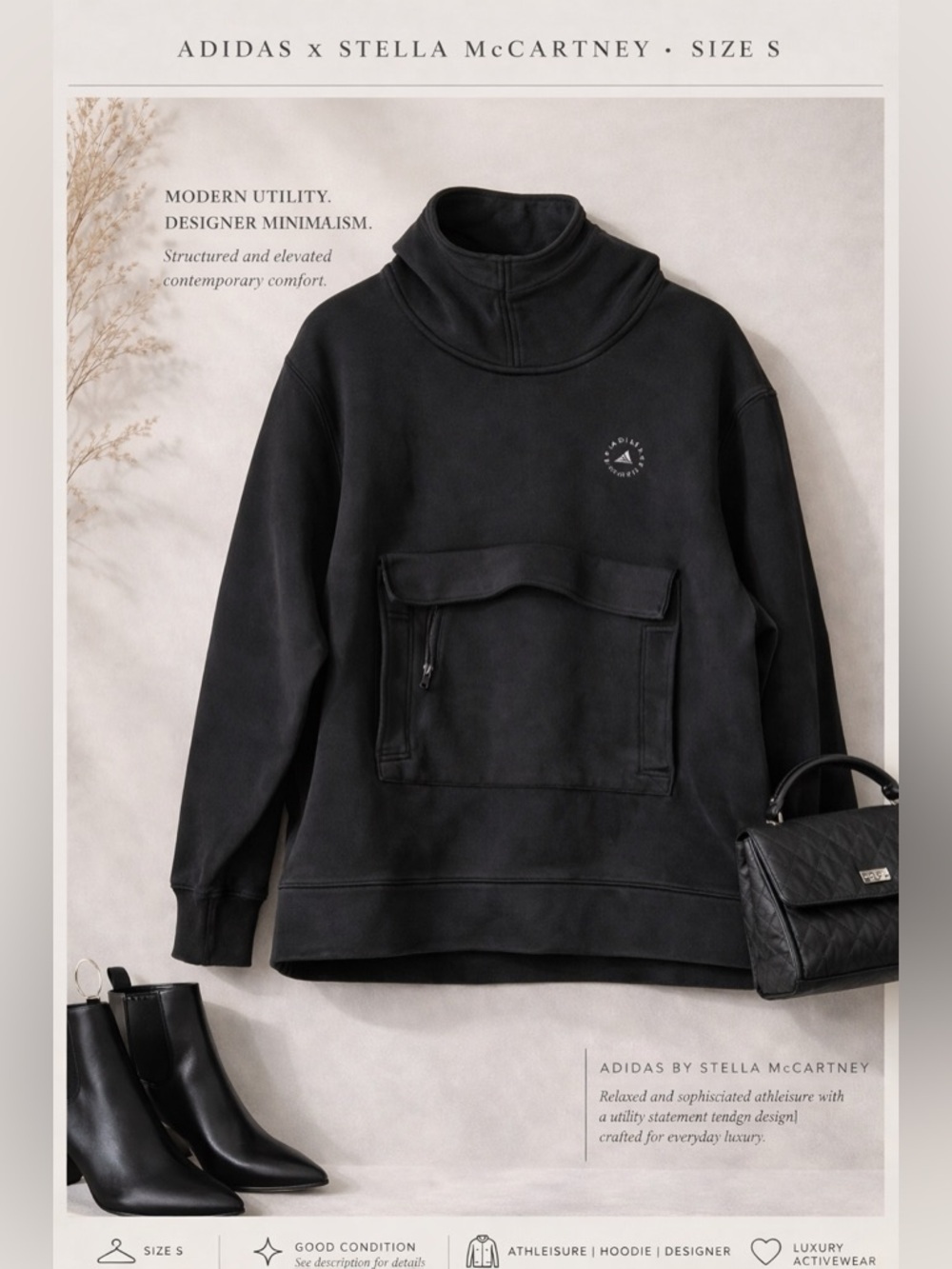 Adidas by Stella McCartney Black Oversized Hoodie Pullover Size S